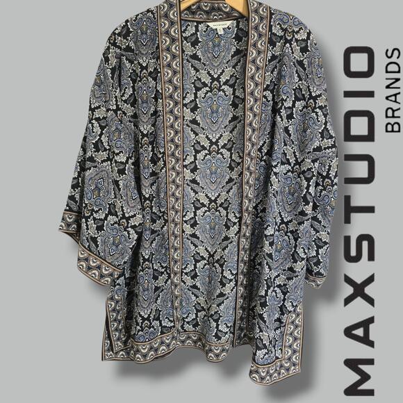 Max Studio Women’s Black Paisley Open Front Cardigan Kimono – Size M - Picture 8 of 8